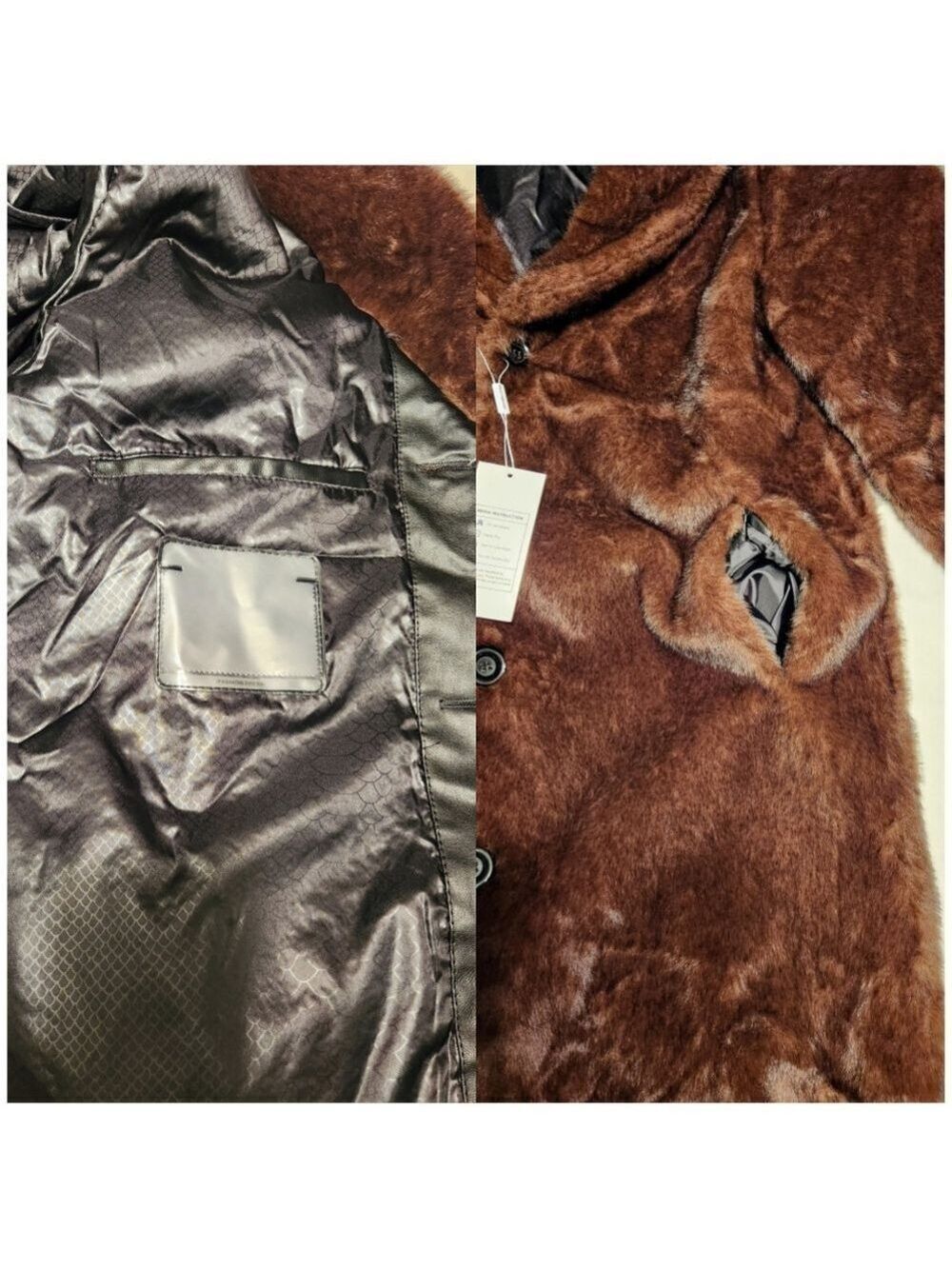 Amazon Mens Long Trench Coat Brown Medium Faux Fur Wide Collar - Picture 5 of 8